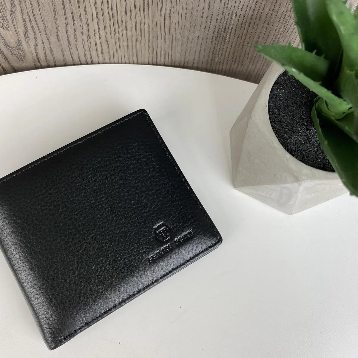 Чоловічий шкіряний гаманець Philipp Plein 120x100x15 мм натуральна шкіра чорний