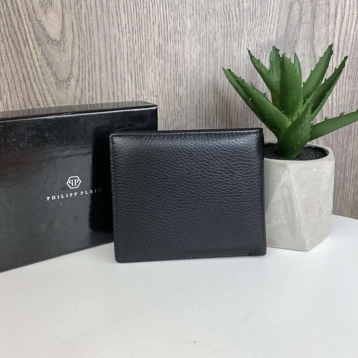 Чоловічий шкіряний гаманець Philipp Plein 120x100x15 мм натуральна шкіра чорний