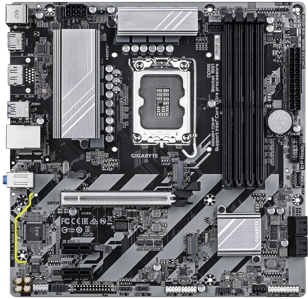 Материнська плата GIGABYTE B860M mATX DDR5 4 слоти HDMI DisplayPort чорна