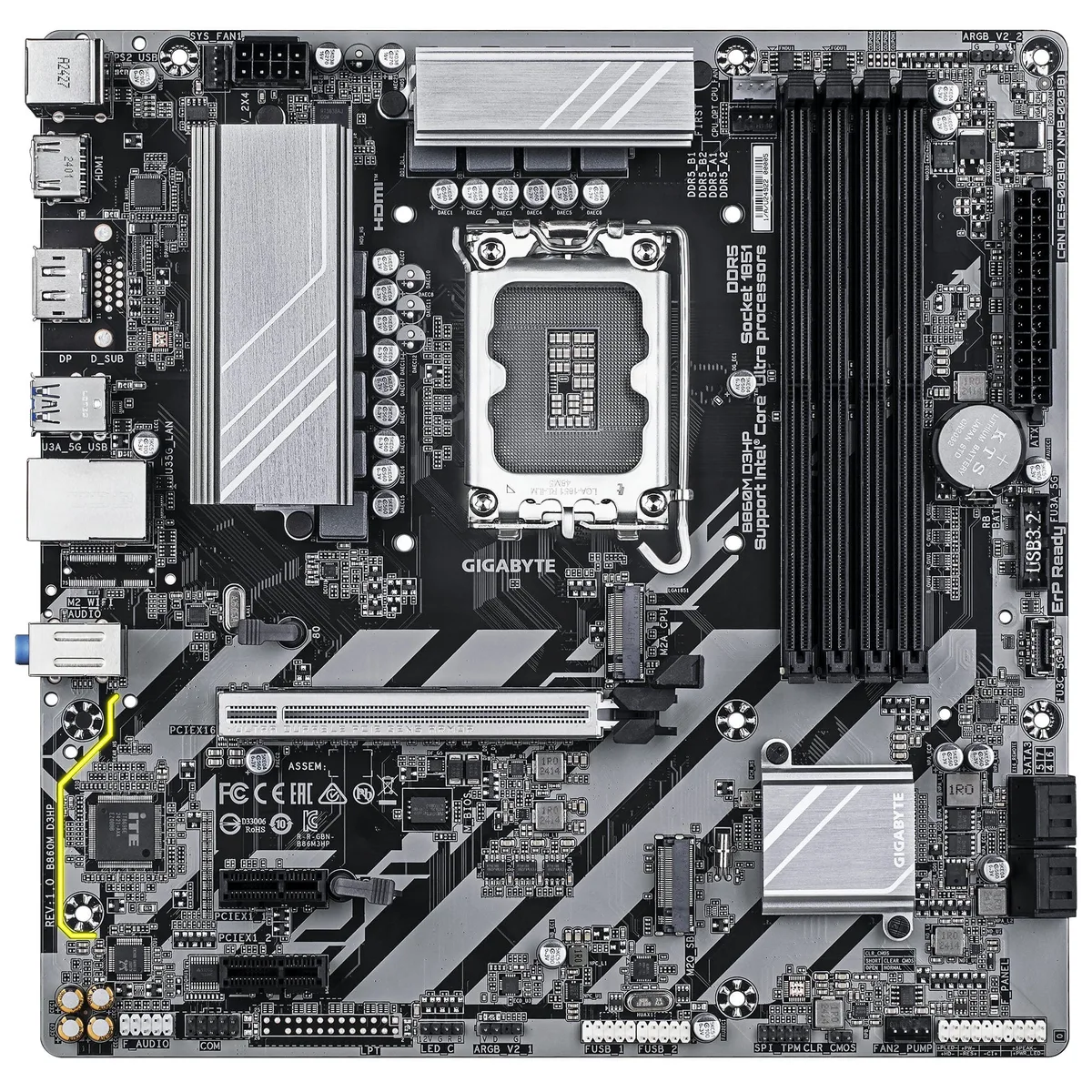 Материнська плата GIGABYTE B860M mATX DDR5 4 слоти HDMI DisplayPort чорна