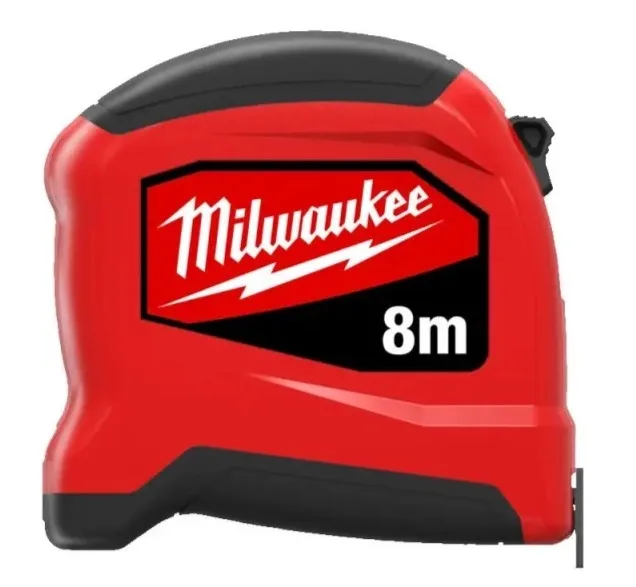 Рулетка Milwaukee SLIMLINE, 8м х 25мм с механизмом блокировки, изготовлена из АБС-пластика