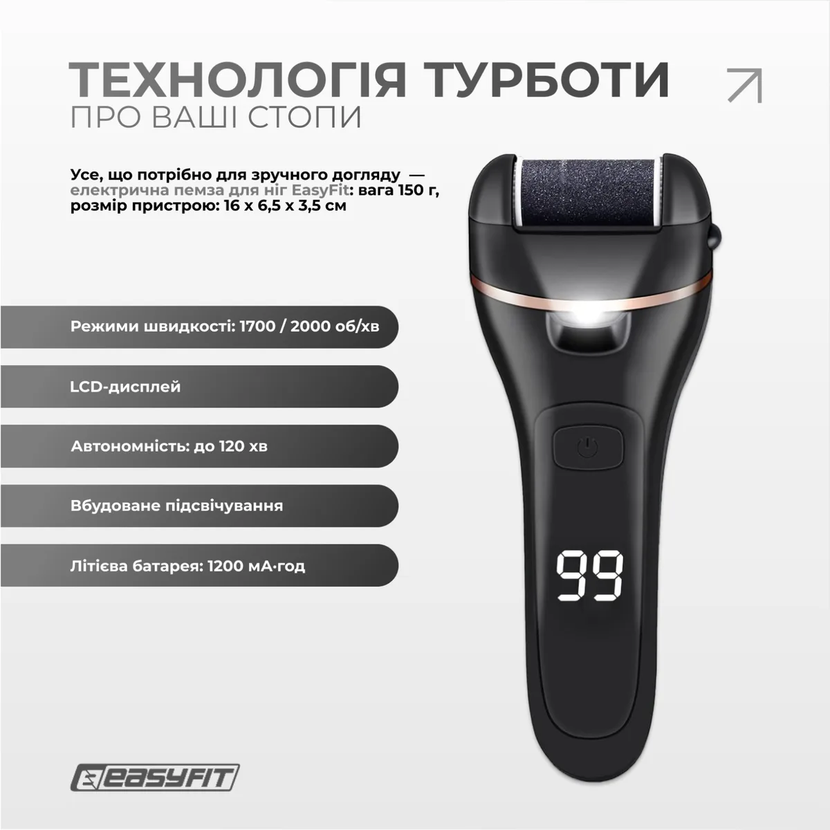 Електрична пемза для п'ят EasyFit ABS 16х6,5х3,5 см Біла 10 предметів