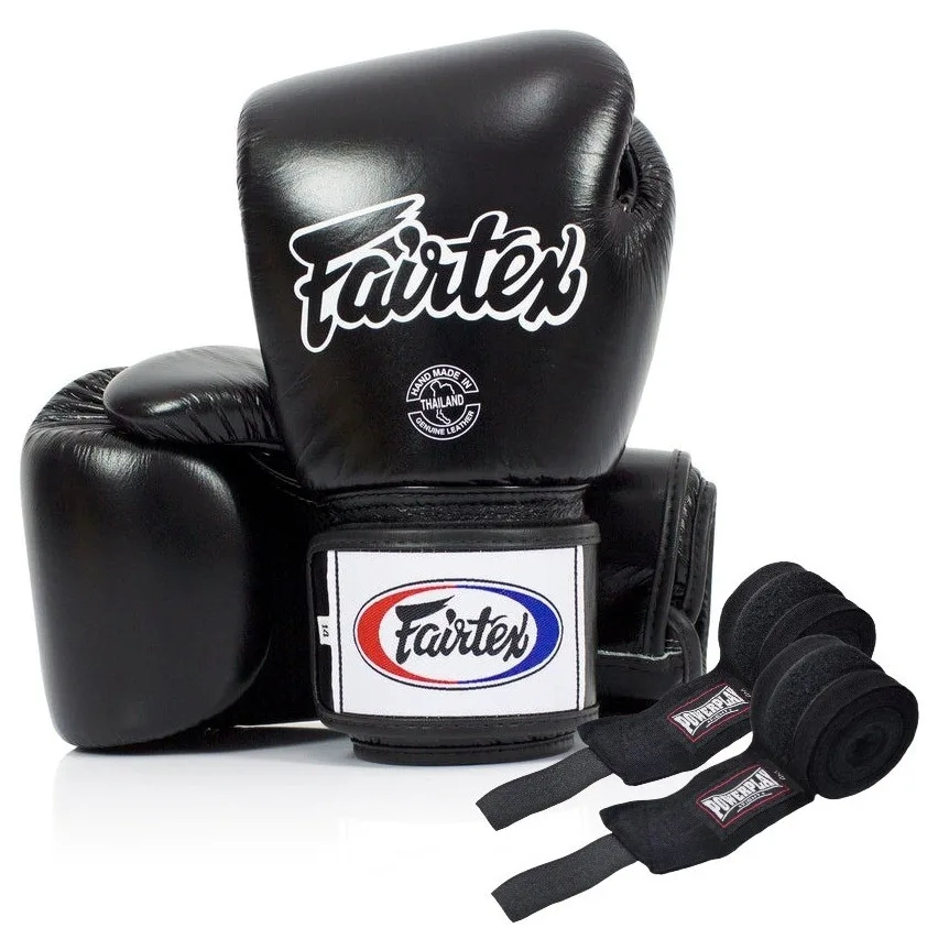 Боксерские перчатки Fairtex натуральная кожа 12 унций черные
