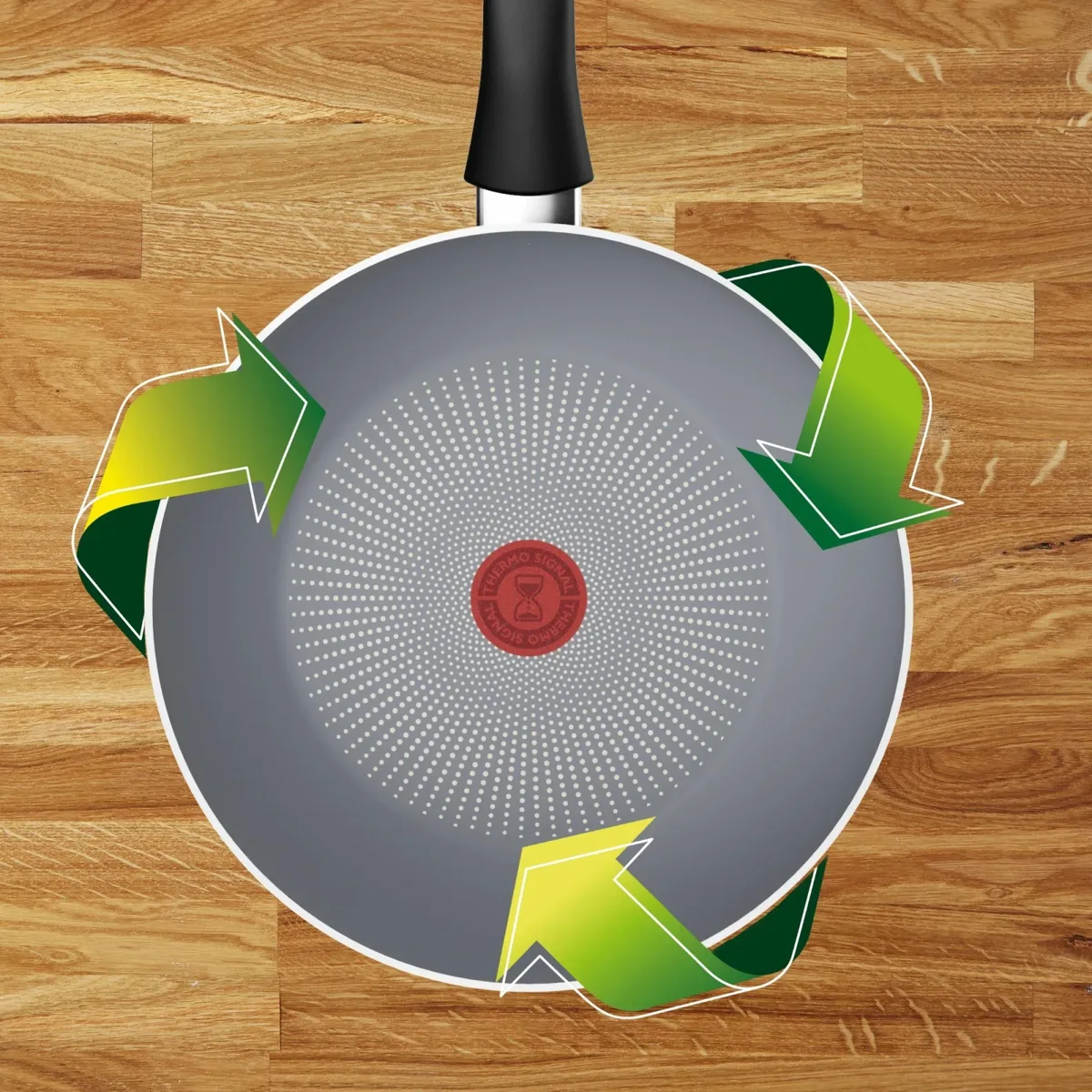 Сковорода ВОК Tefal Halo, 28 см, алюмінієва, з бакелітовою ручкою, сірого кольору.