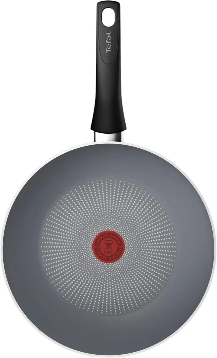 Сковорода ВОК Tefal Halo, 28 см, алюмінієва, з бакелітовою ручкою, сірого кольору.