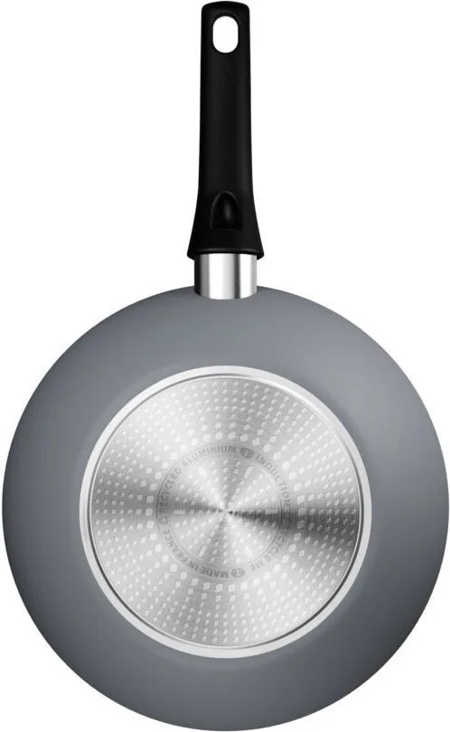 Сковорода ВОК Tefal Halo, 28 см, алюмінієва, з бакелітовою ручкою, сірого кольору.