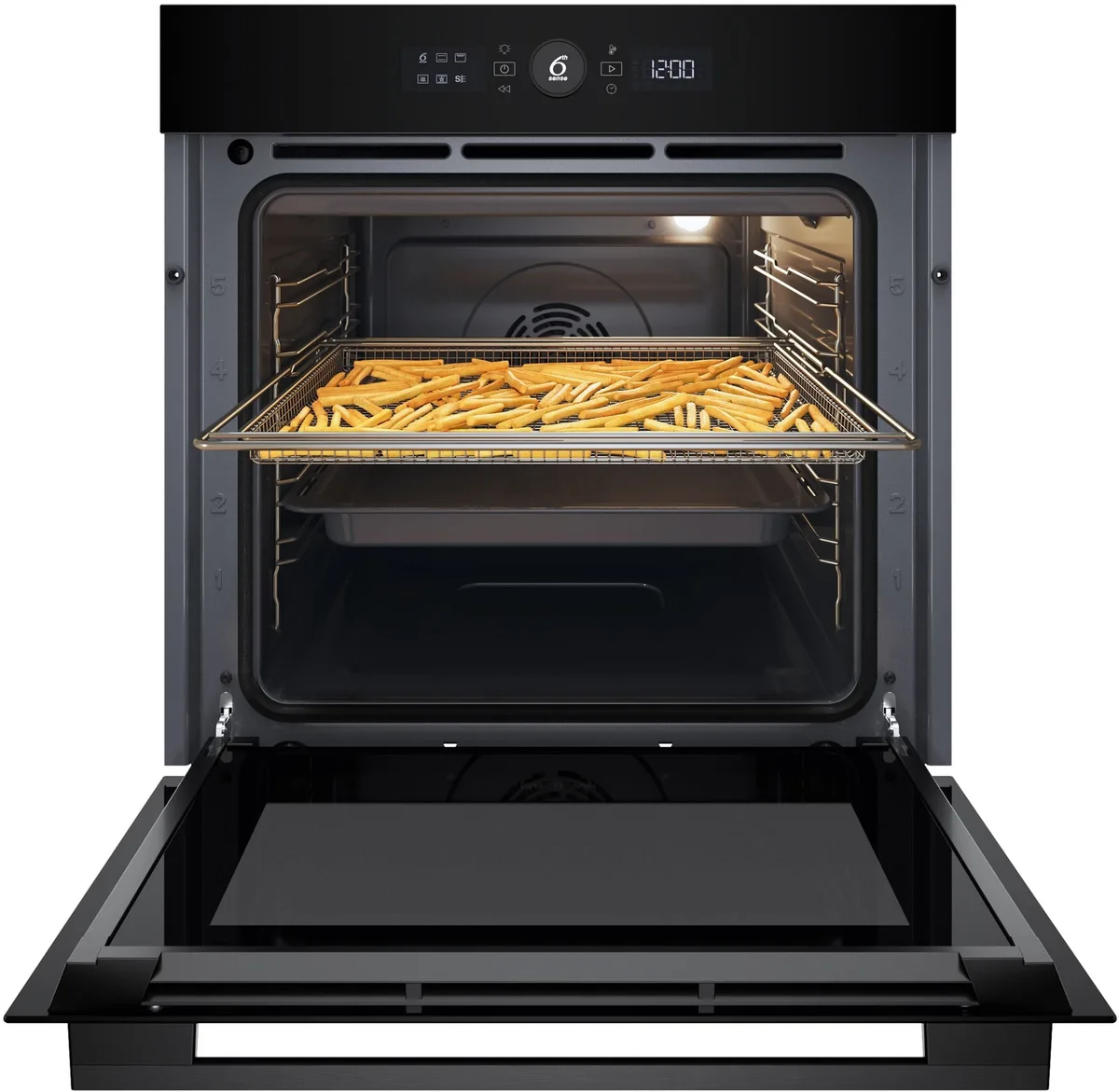 Электрический духовой шкаф Whirlpool, 73 л, класс энергопотребления A+, с дисплеем, конвекцией и телескопическими направляющими, черного цвета