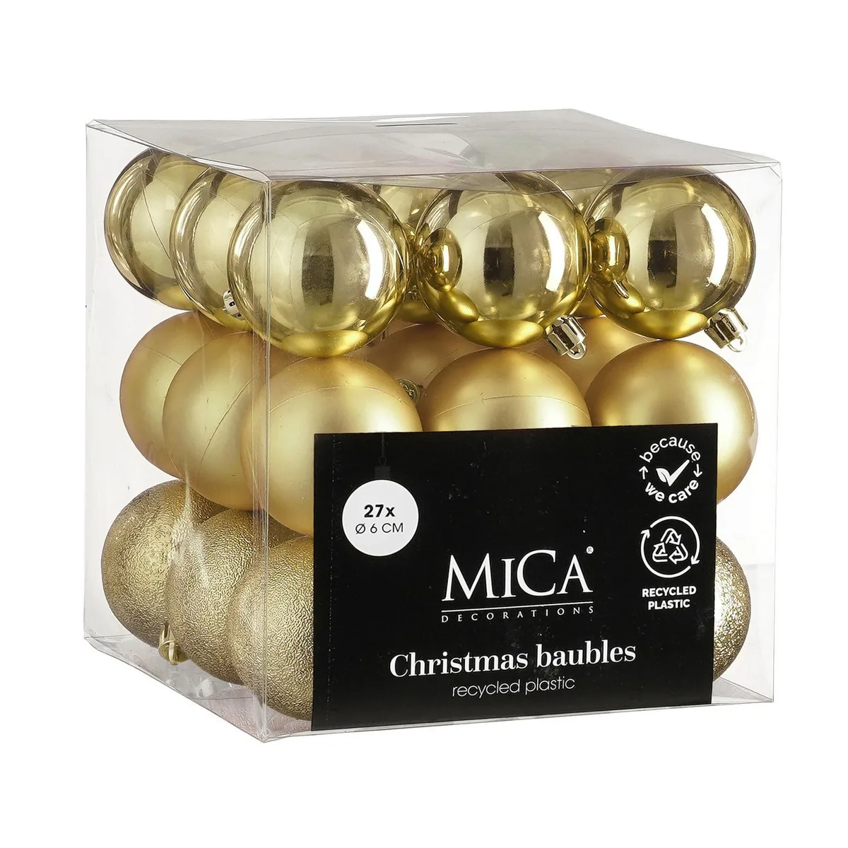 Елочные пластиковые шары Mica Decorations 27 шт 6 см золотые