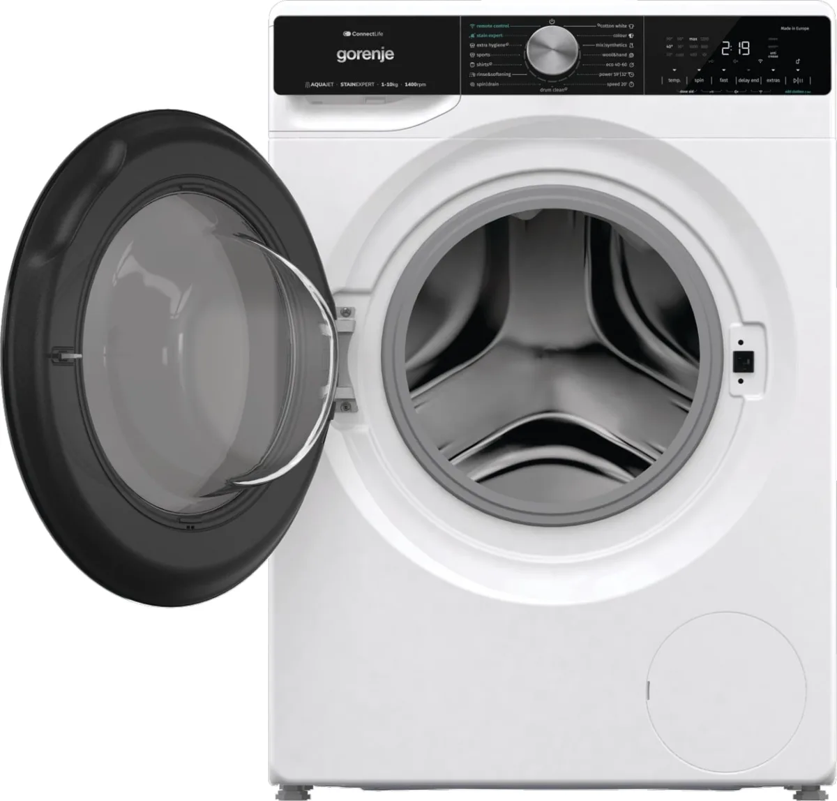 Фронтальна пральна машина Gorenje, 10 кг, 1400 об/хв, клас енергоефективності A+++, 60 см, з дисплеєм, інверторним мотором, функці