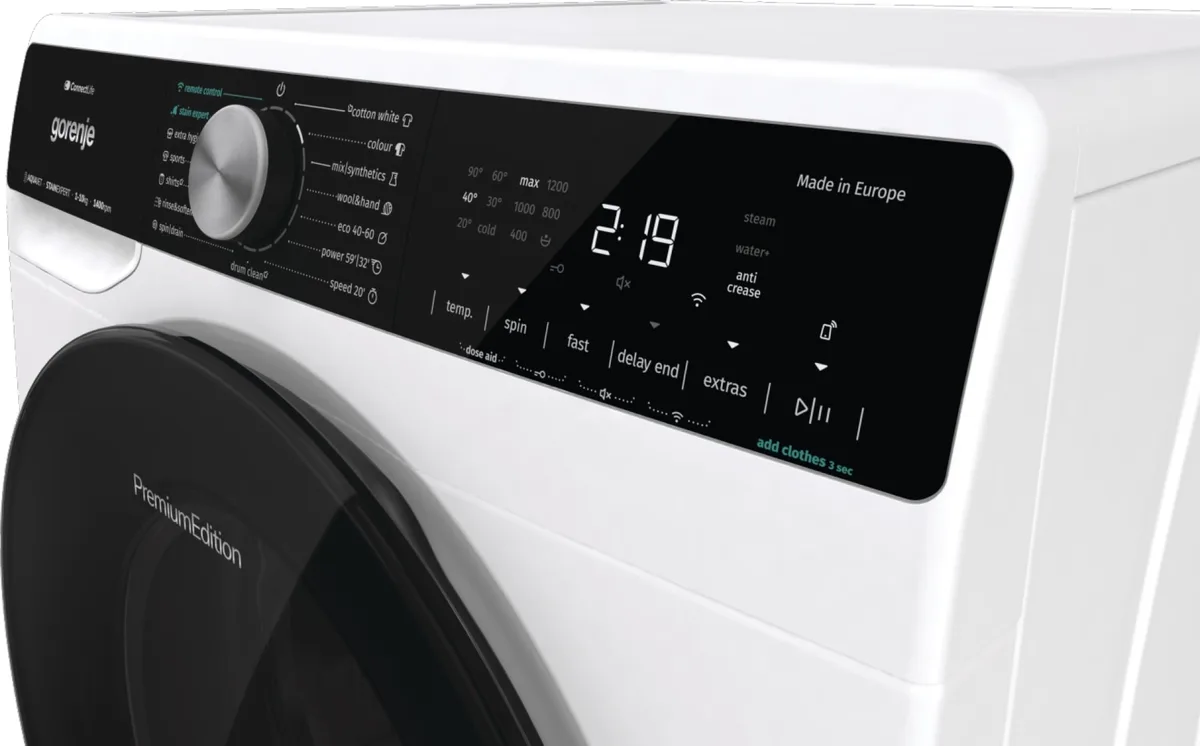 Фронтальна пральна машина Gorenje, 10 кг, 1400 об/хв, клас енергоефективності A+++, 60 см, з дисплеєм, інверторним мотором, функці