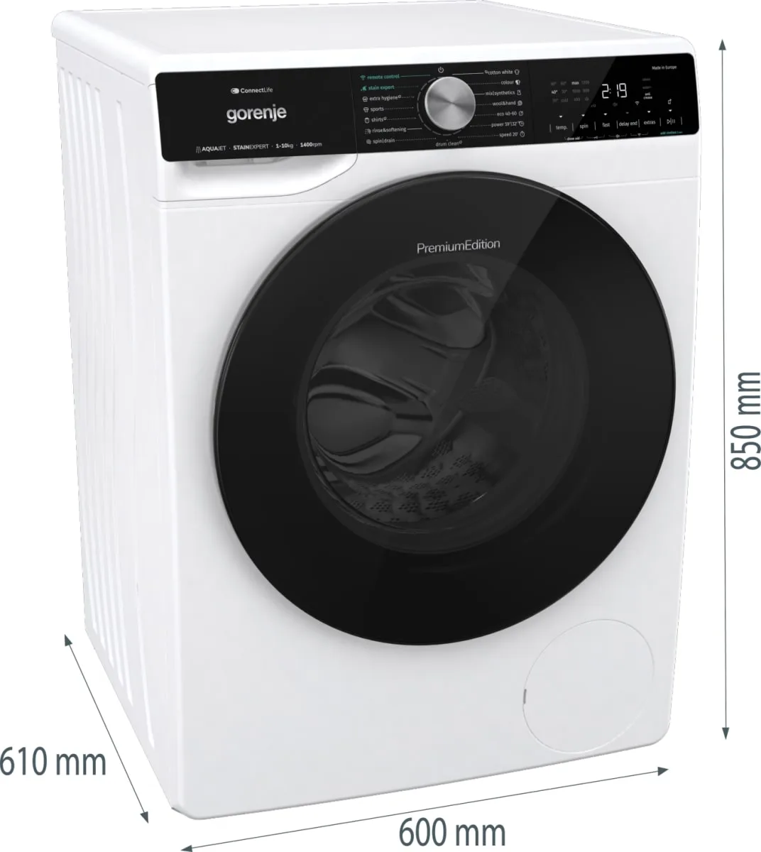 Фронтальна пральна машина Gorenje, 10 кг, 1400 об/хв, клас енергоефективності A+++, 60 см, з дисплеєм, інверторним мотором, функці