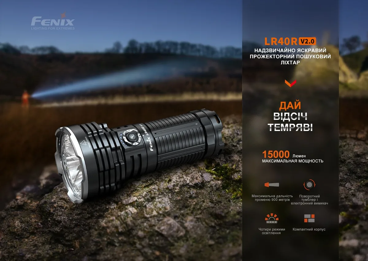 Ліхтар ручний Fenix алюміній 175х82х55 мм чорний 15000 люмен IP68