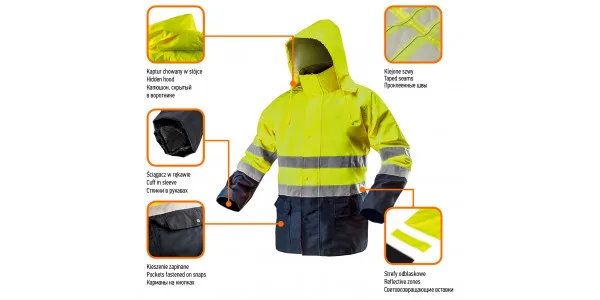 Жовта робоча куртка Neo Tools з підвищеною видимістю, матеріал Oxford 300D, розмір XXXL (58).