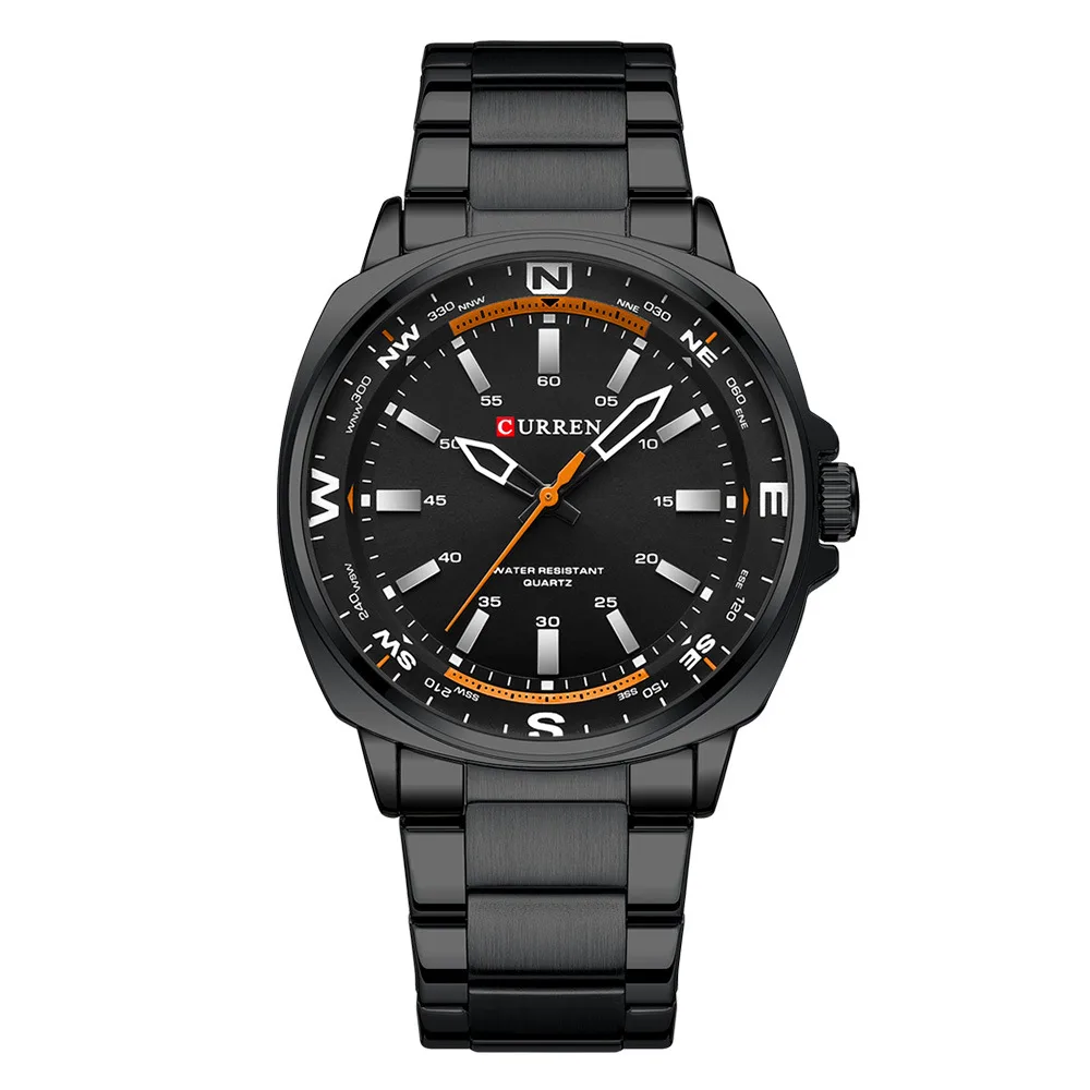 Часы Curren 8455 All Black водонепроницаемые чёрные 22 мм