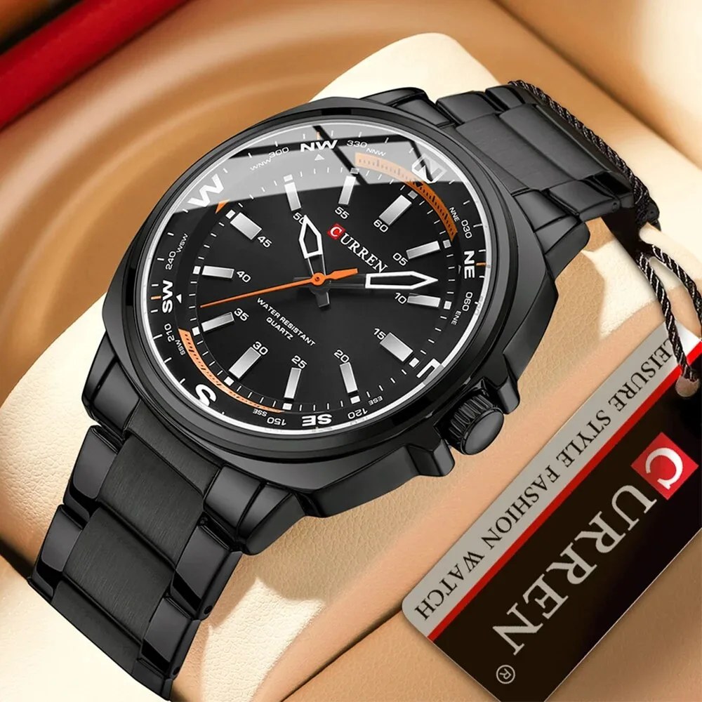 Часы Curren 8455 All Black водонепроницаемые чёрные 22 мм