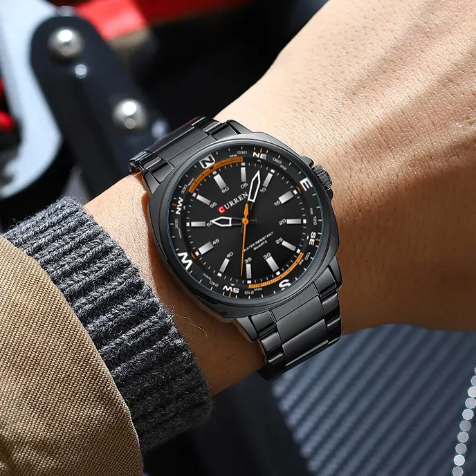Часы Curren 8455 All Black водонепроницаемые чёрные 22 мм