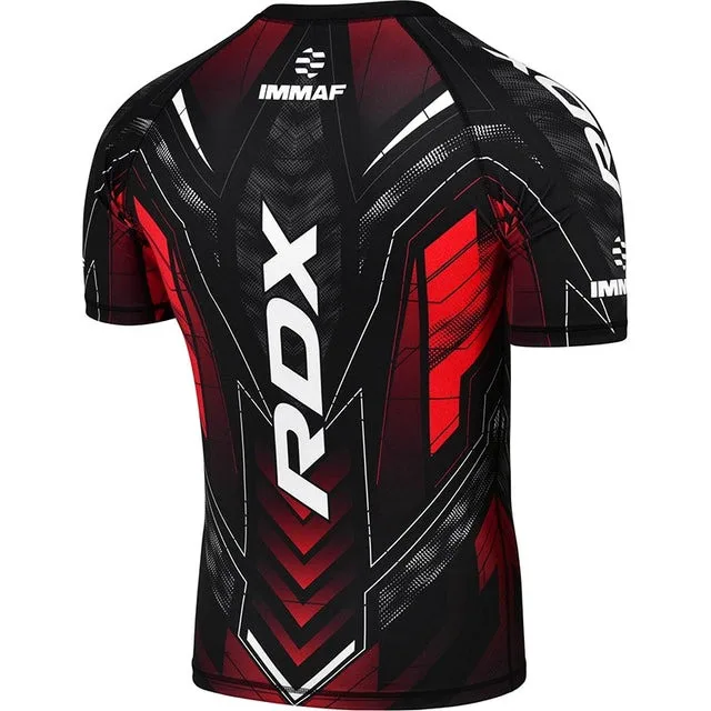 Рашгард RDX поліестер M чорний червоний короткий рукав IMMAF