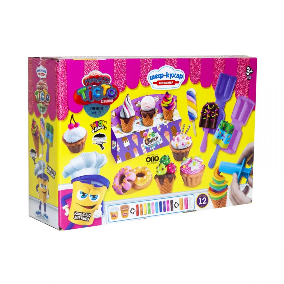 Набір для творчості Danko Toys тісто для ліплення 10 шт 2 баночки 3 кулькових пластилінів багатоколірний