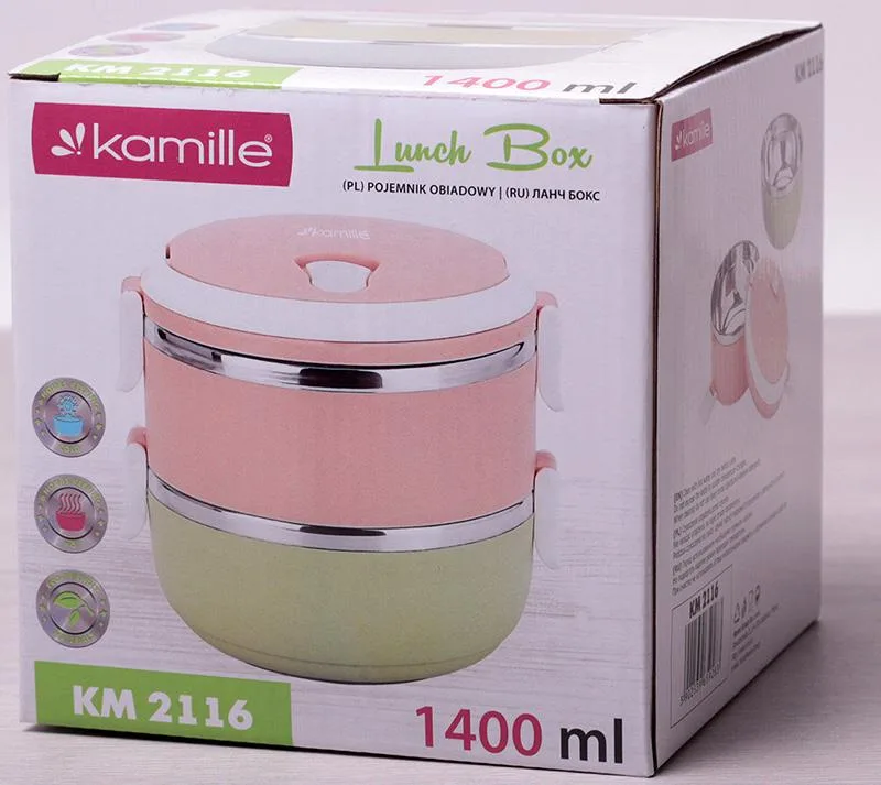 Ланч-бокс Kamille нержавіюча сталь 2х700 мл 16,5х15х13,5 см блакитний оливковий