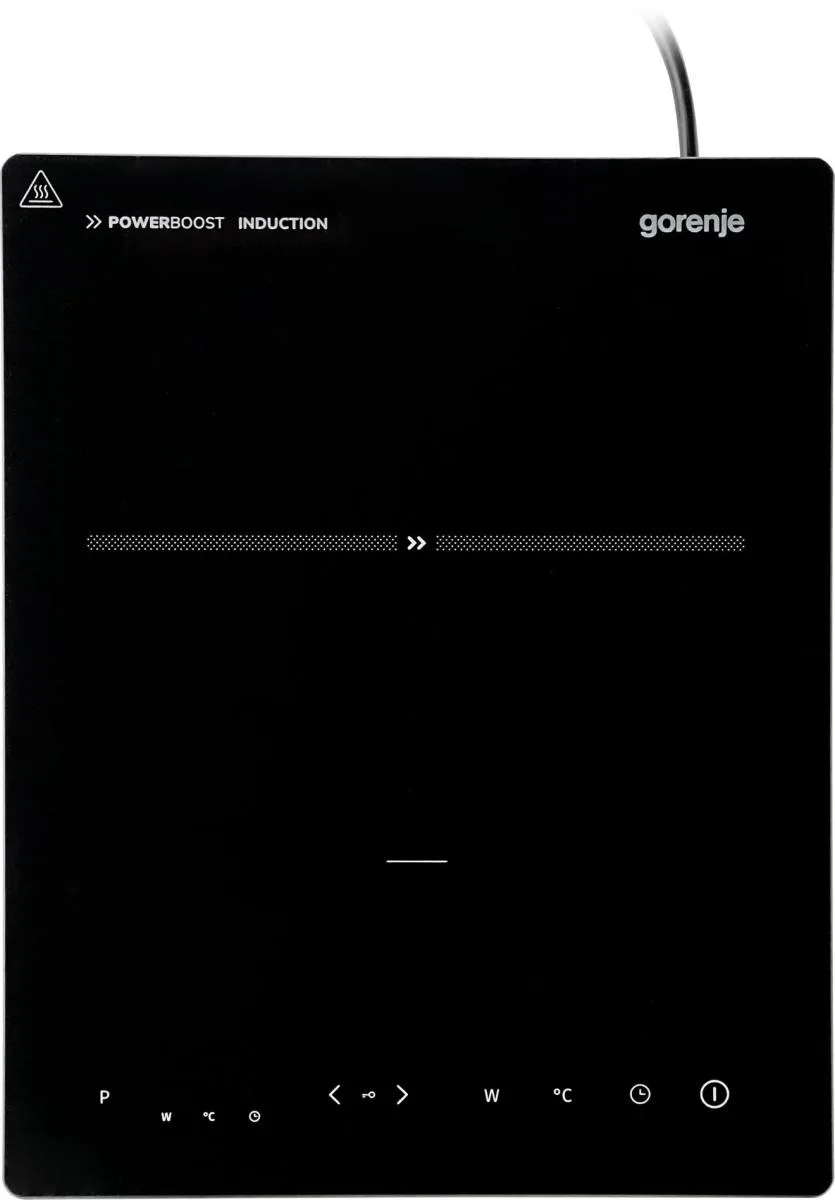 Індукційна настільна плитка Gorenje, 1 конфорка, 2 кВт, сенсорне керування, таймер, чорний.