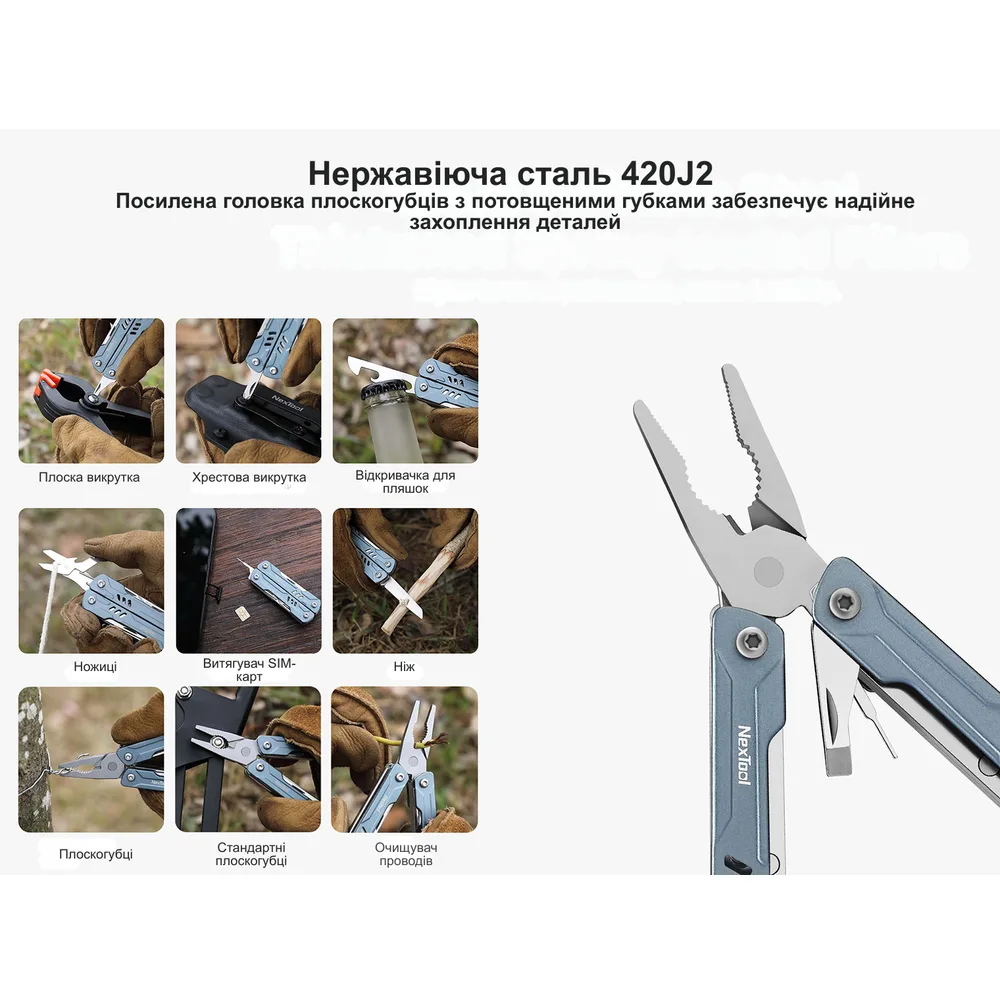 Мультитул NexTool сталь 103х25х15 мм блакитний 11 функцій