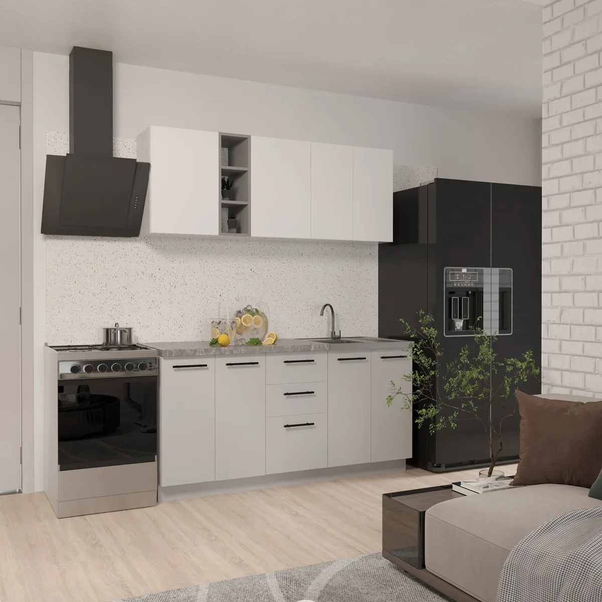 Кухня Стиль Comfort 1.6 м Серо Белая с столешницей для дома модульная мебель с накладной мойкой