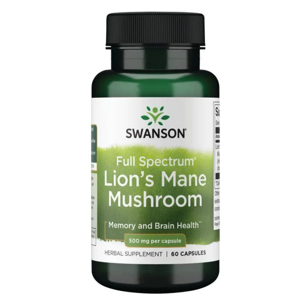 Swanson Lions Mane Mushroom 500mg 60caps Полный спектр для психического здоровья