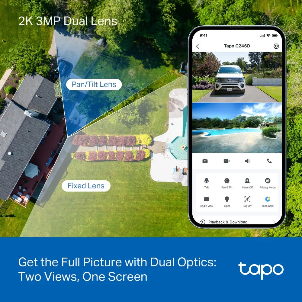 IP-камера с двойным объективом TP-LINK Tapo C246D 3MP N300 microSD обнаружение движения