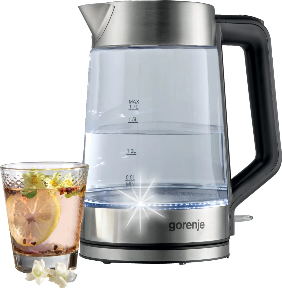Електрочайник Gorenje скло 1,7л 2200Вт нержавіюча сталь