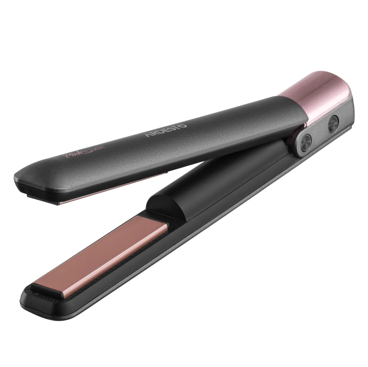 Випрямляч ARDESTO Pink Touch, 50Вт, 160-200°C, бездротовий, керамічний, USB-C на USB-A, сірий з рожевим.