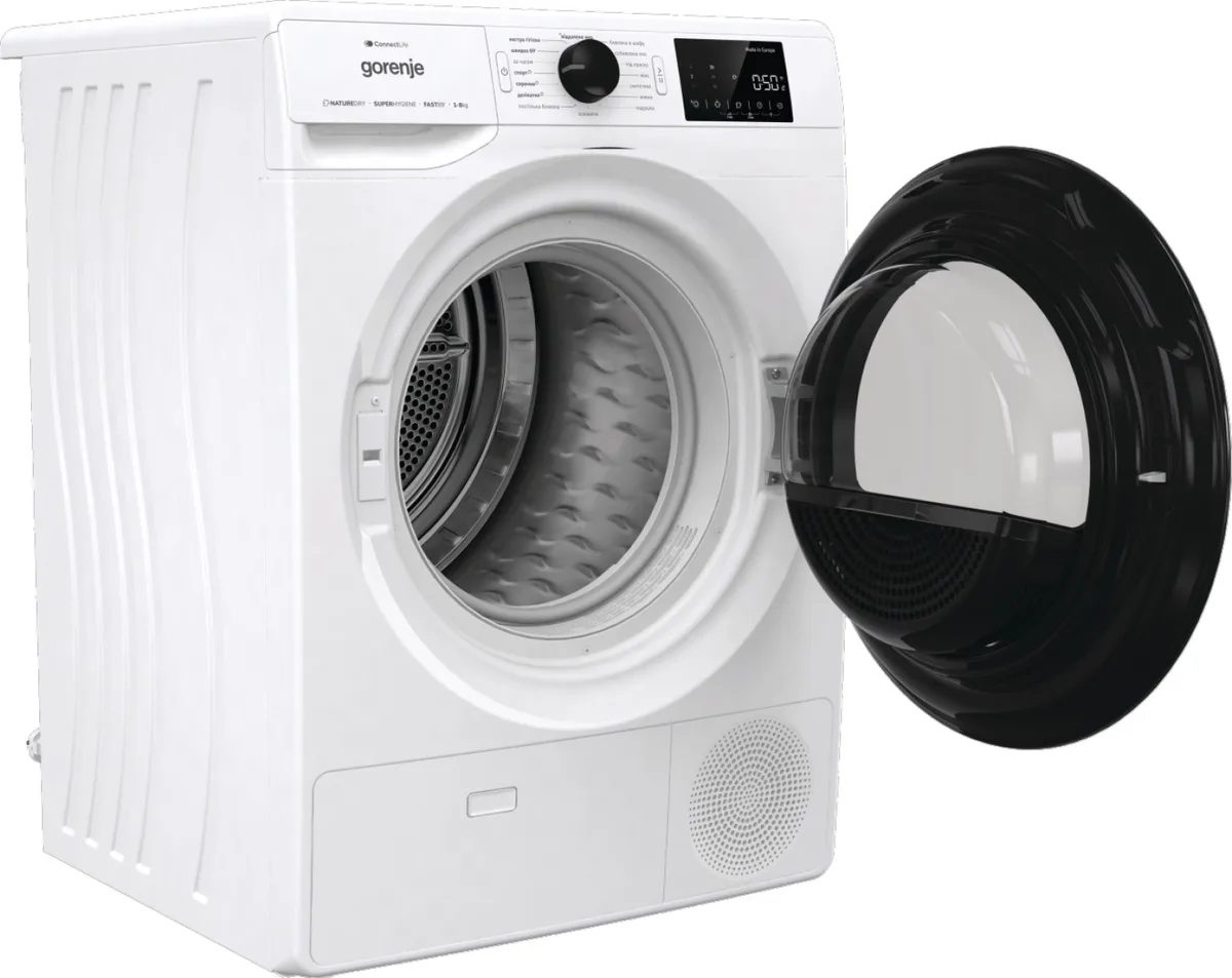 Сушильний апарат Gorenje, конденсаційний, 8 кг, клас енергоефективності A+++, 60 см, з дисплеєм та Wi-Fi, білий.