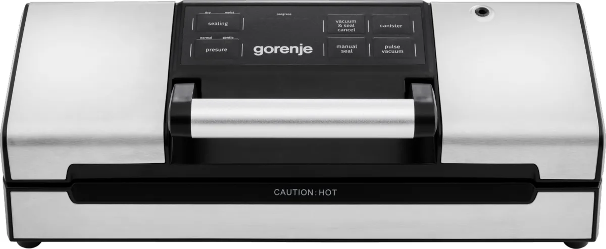 Вакуумний упаковник Gorenje, 120 Вт, 30 см, з електронним управлінням, в комплекті 10 пакетів, нержавіюча сталь, чорний колір.