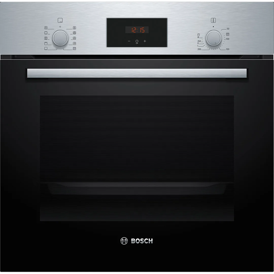 Електрична духова шафа Bosch, 66 л, клас енергоефективності A, з дисплеєм, конвекційним приготуванням, з нержавіючої сталі.
