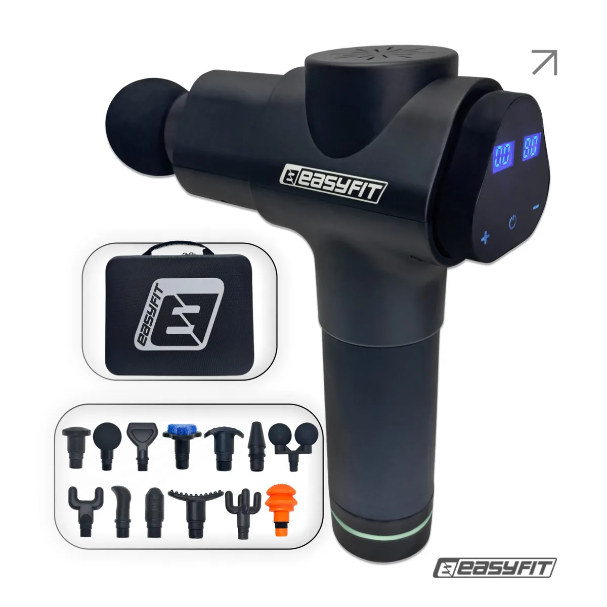 Перкусійний масажер EasyFit 50 Вт 13 насадок чорний