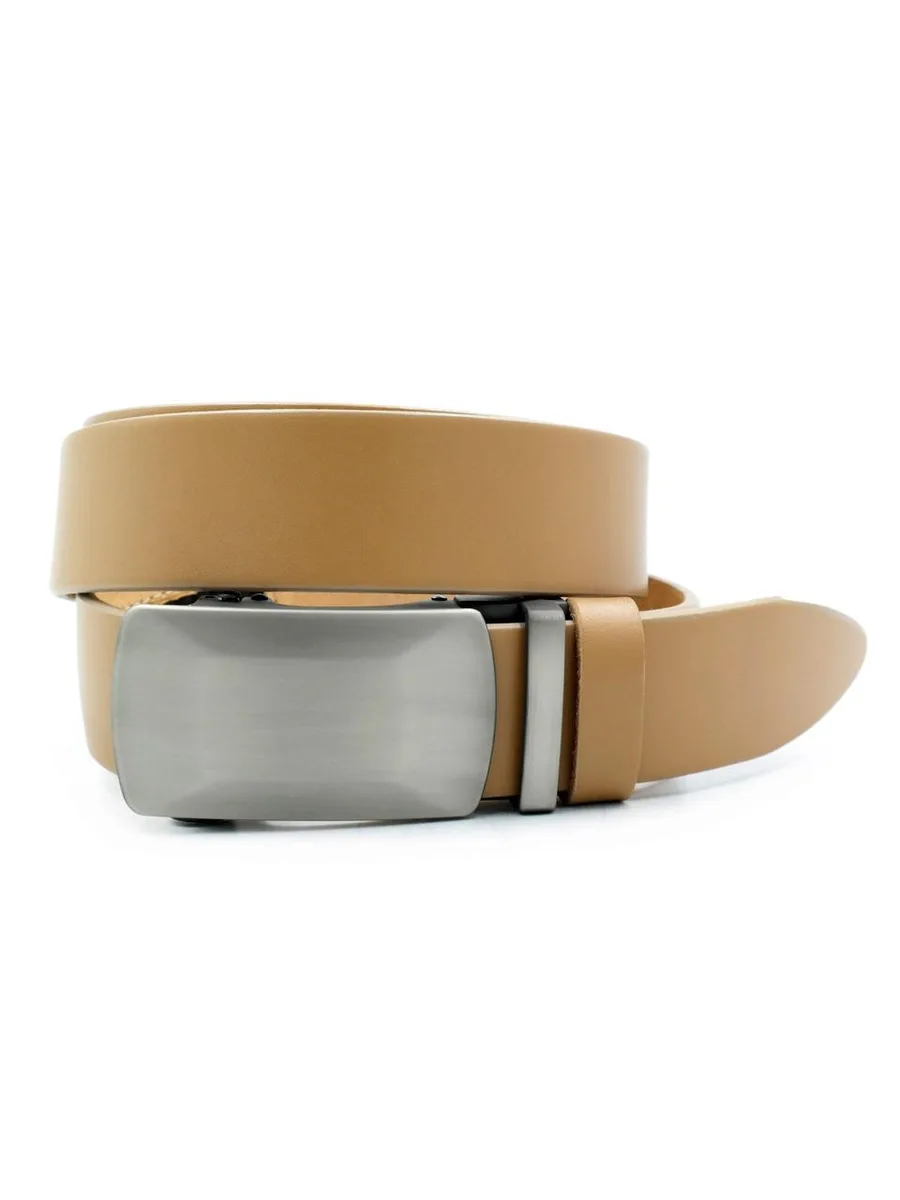 Чоловічий шкіряний ремінь автомат Weatro натуральна шкіра 3,5 см 110-120 см бежевий