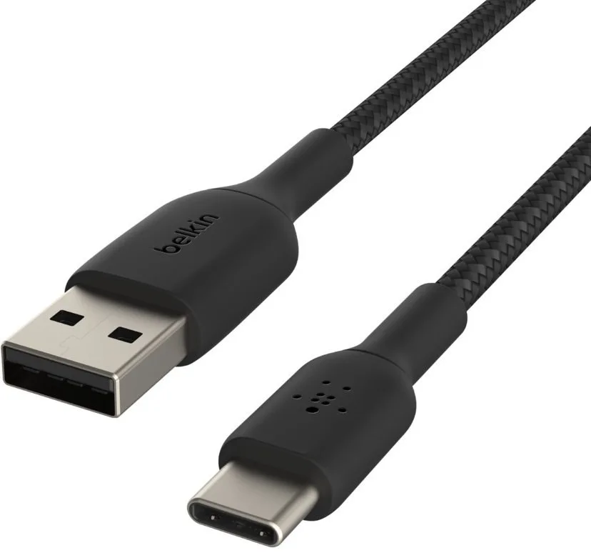 Кабель USB-A > USB-C заряджання/синхронізації Belkin 2м, 15Вт, Type-C, плетений, чорний