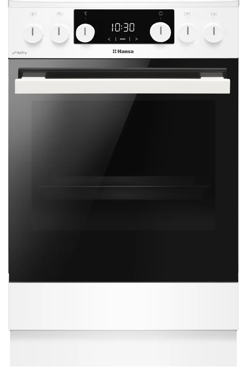 Комбинированная плита Hansa, 65 л, 50x60 см, с дисплеем, конвекционным нагревом, чугунными решетками, белая