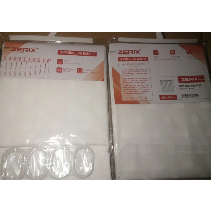 Шторка для ванної Zerix PEVA 180x180 Білий 3-Д