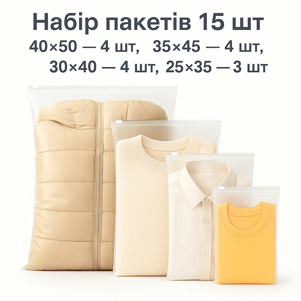Набор пакетов для хранения LoveYouHome полиэтилен 15 шт матовый 4 размера