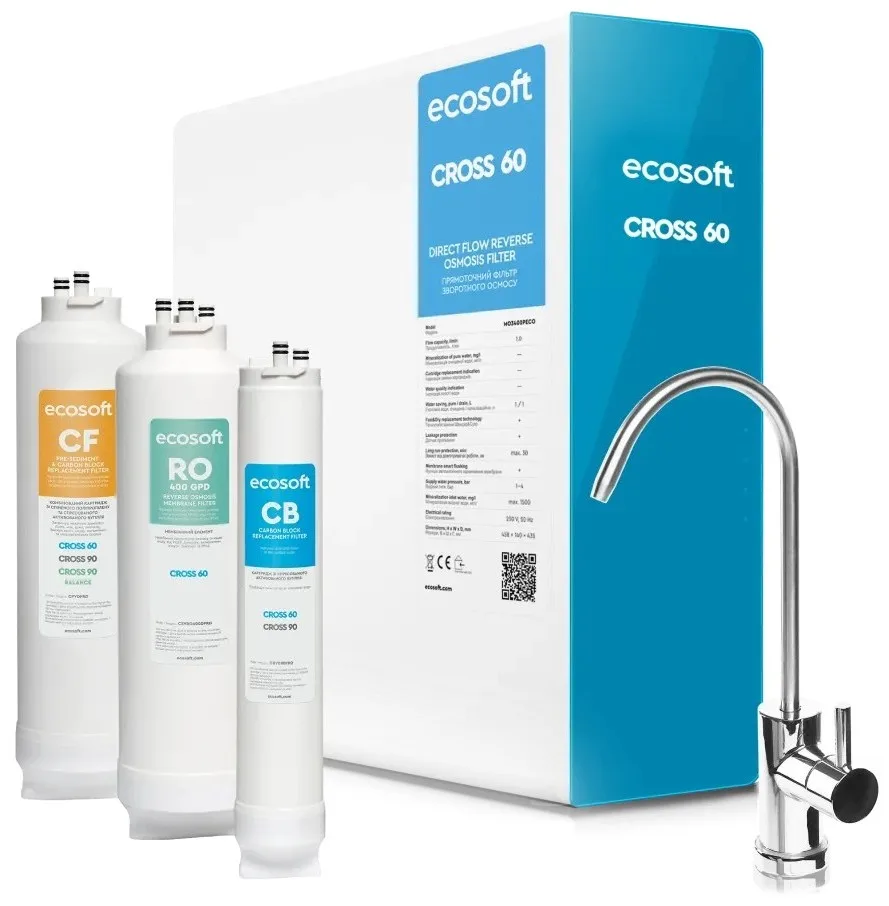 Фильтр обратного осмоса Ecosoft Cross60, мембрана 400 галлонов в сутки