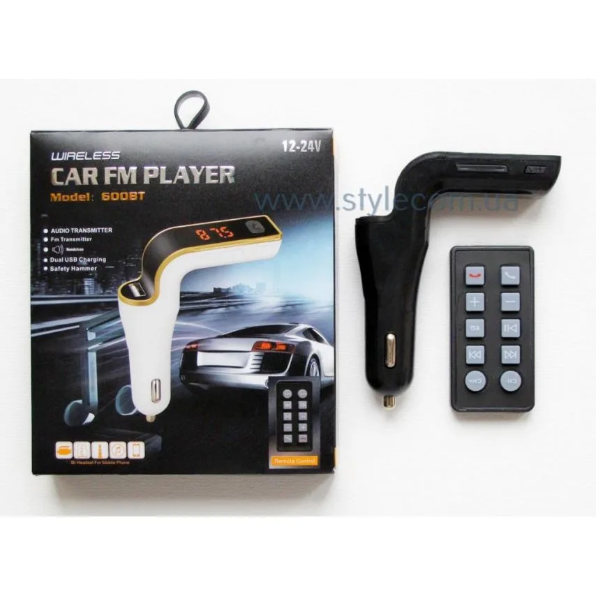 FM-трансмиттер Bluetooth 1USB пластик черный