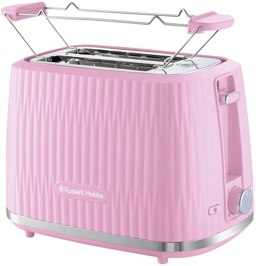 Тостер Russell Hobbs Eden 800Вт, пластиковий, функція підігріву та розморожування, малиновий колір.