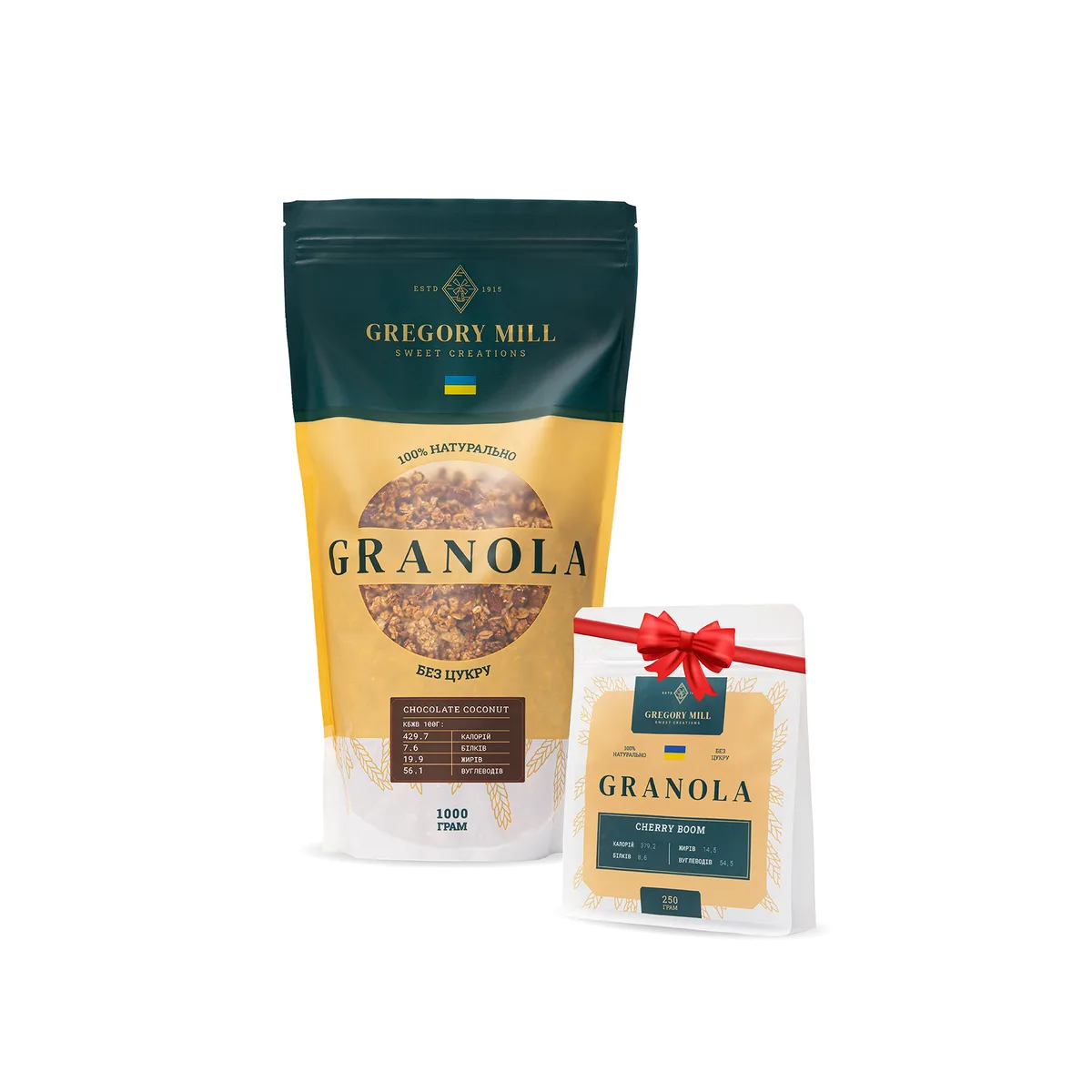 Набір граноли Mini Chocolate Coconut, 1 кг & Cherry Boom, 250 г у подарунок Gregory Mill