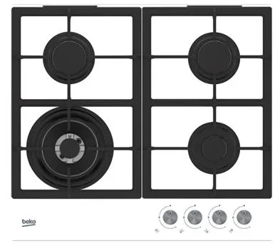 Газова варильна панель Beko, 60 см, чавун, біла.