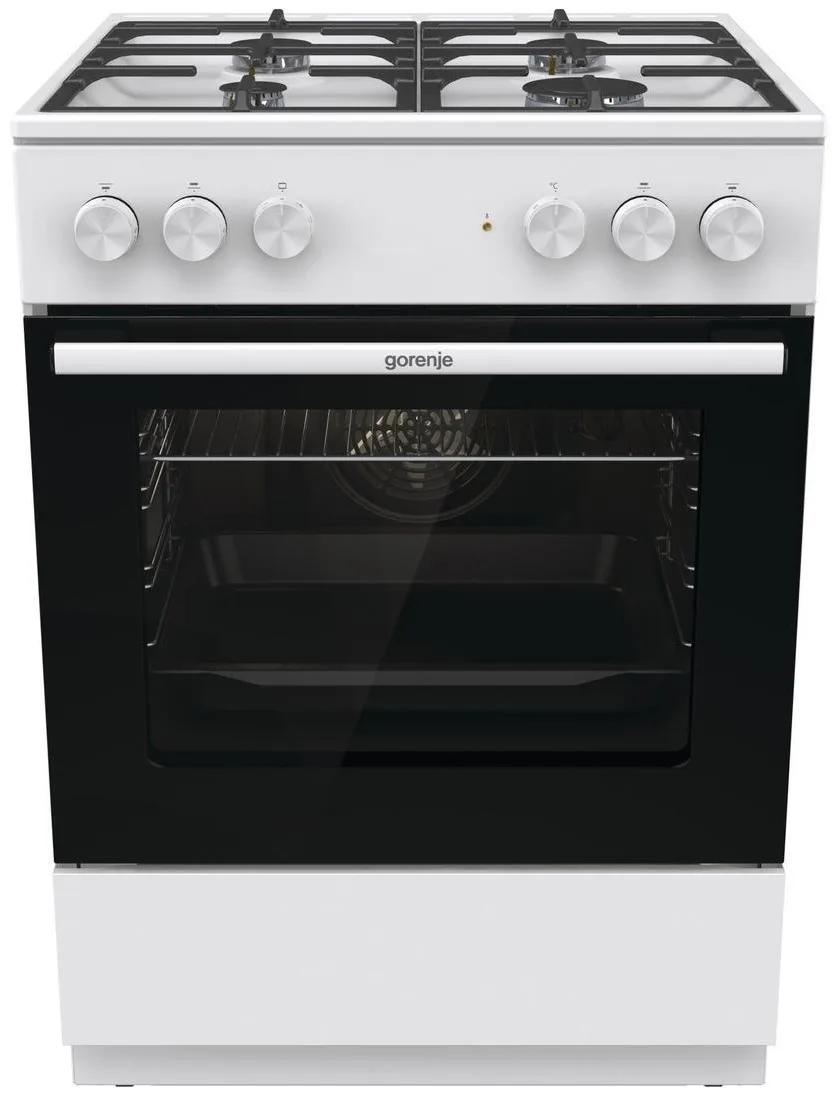 Комбінована плита Gorenje, об'єм 71л, розміри 60x60см, чавунне покриття, білий колір.