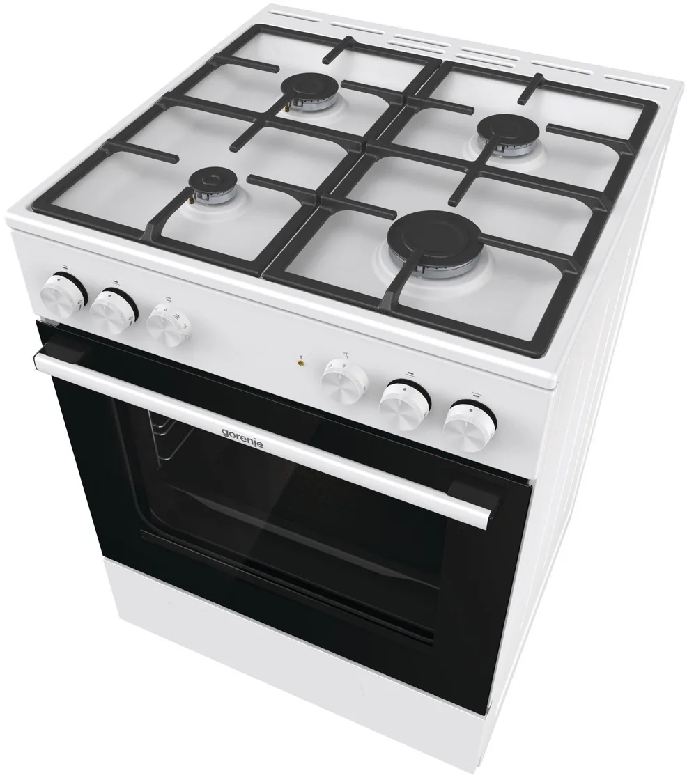 Комбінована плита Gorenje, об'єм 71л, розміри 60x60см, чавунне покриття, білий колір.