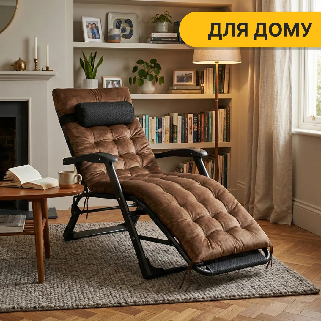 Розкладне крісло-ліжко LEOBRO оксамитовий матрац 175х66х77 см чорний