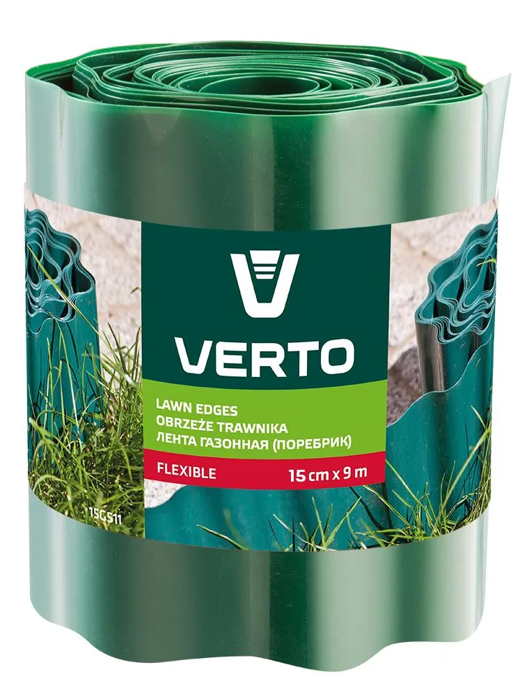 Газонна бордюрна стрічка Verto, хвиляста, зелена, розмір 15 см x 9 м.