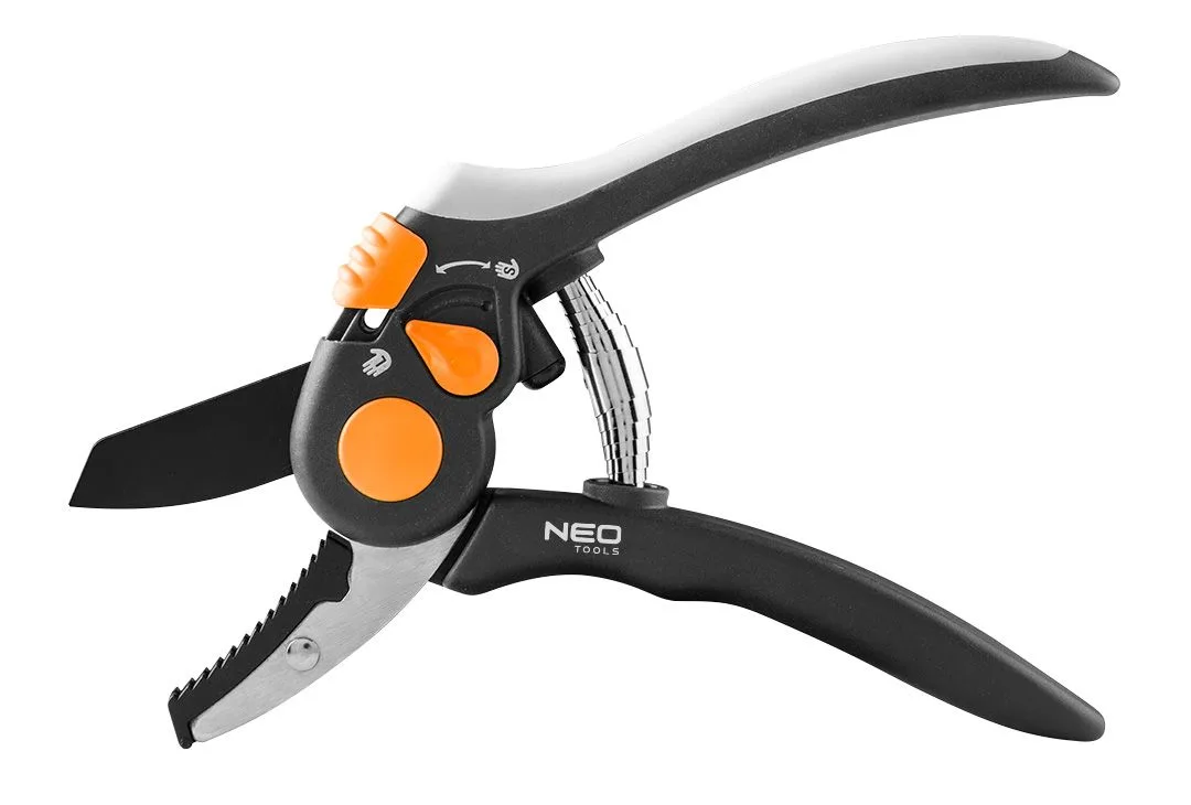 Секатор з контактним механізмом Neo Tools, діаметр різу 18 мм, довжина 200 мм, вага 240 г.