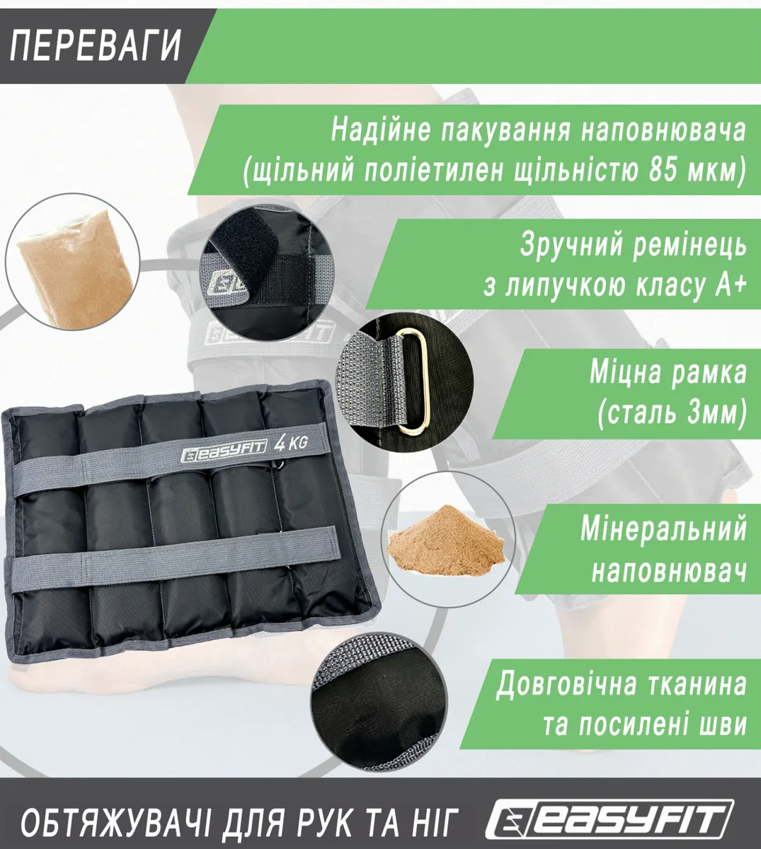 Утяжелители для ніг і рук EasyFit Оксфорд 4 кг Чорні